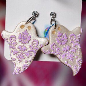 Galactic Captures Floral Ghostie Polymer Clay Dangle Earrings